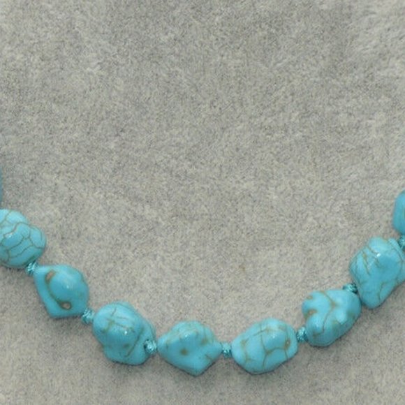 Necklace Faux Turquoise Nuggets Hand Knotted Southwestern Fancy Clasp 18" NWOT - Picture 2 of 5